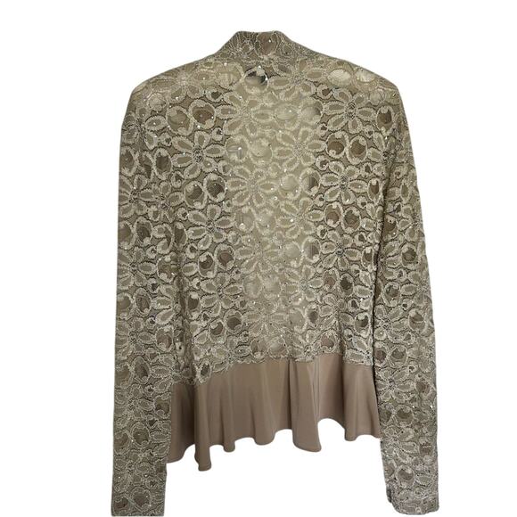 R&M Richards Lace Ruffle cover up Duster Shrug Champagne size XL - Picture 5 of 8